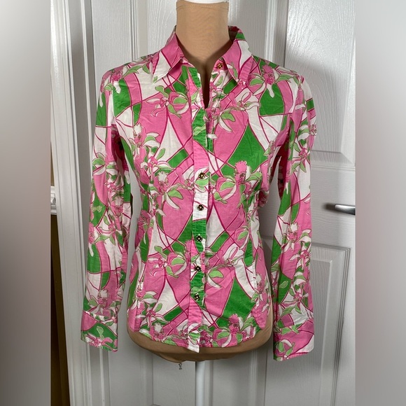 Lilly Pulitzer Floral Pink 🌸 and Green Women's Top Size 4 - Picture 5 of 8